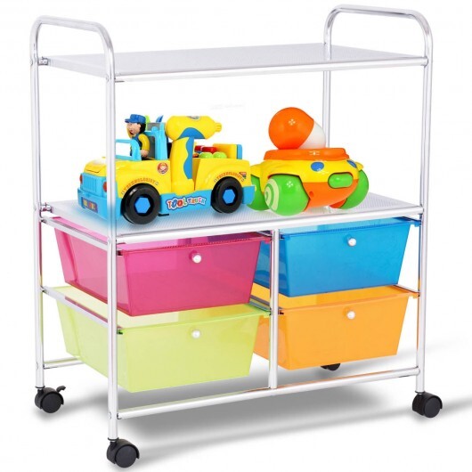 4 Drawers Shelves Rolling Storage Cart Rack-Clear