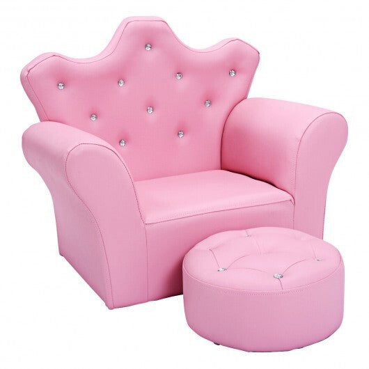 Pink Kids Sofa Armrest Couch with Ottoman-Pink