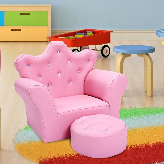 Pink Kids Sofa Armrest Couch with Ottoman-Pink