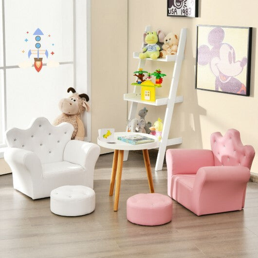 Pink Kids Sofa Armrest Couch with Ottoman-Pink