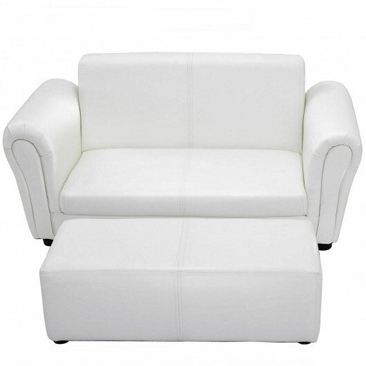 Black/White Kids Double Sofa with Ottoman-Black