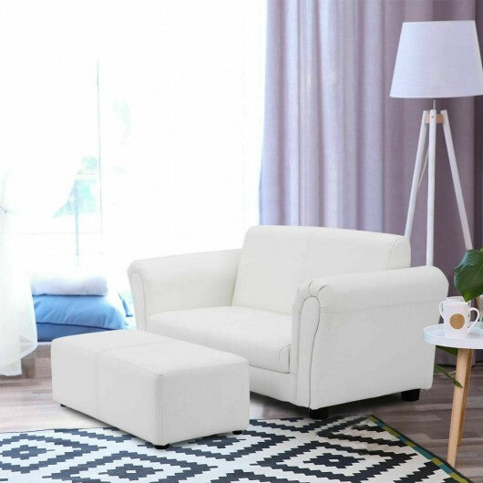 Black/White Kids Double Sofa with Ottoman-Black