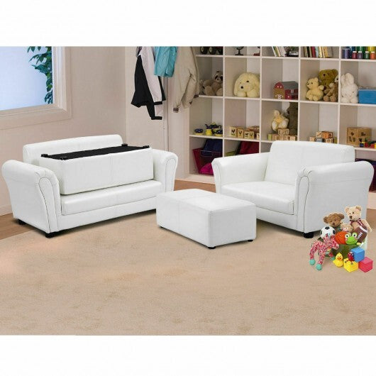 Black/White Kids Double Sofa with Ottoman-Black