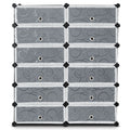 12-Cube DIY Portable Plastic Shoe Rack with Transparent Doors-Black - Color: Black