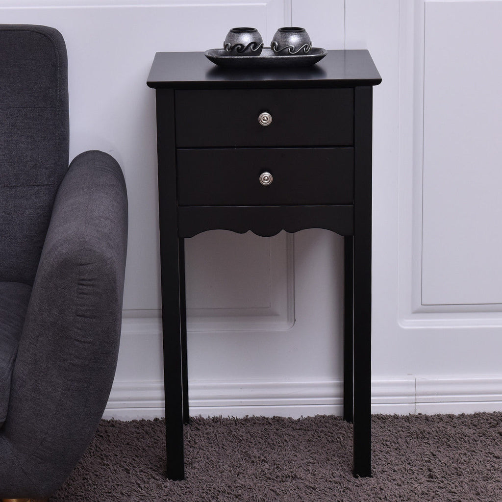 Side Table End Accent Table with 2 Drawers-Black - Color: Black