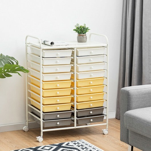 20 Drawers Storage Rolling Cart Studio Organizer-Yellow - Color: Yellow
