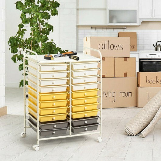 20 Drawers Storage Rolling Cart Studio Organizer-Yellow - Color: Yellow