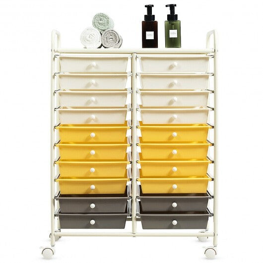 20 Drawers Storage Rolling Cart Studio Organizer-Yellow - Color: Yellow