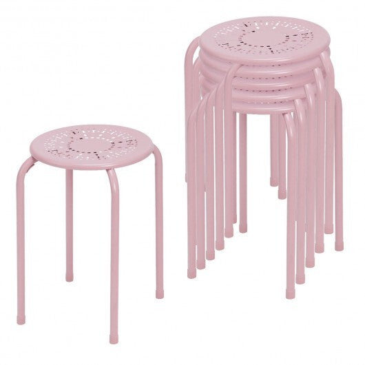 Set of 6 Stackable Multifunctional Daisy Design Backless Round Metal Stool Set-Black