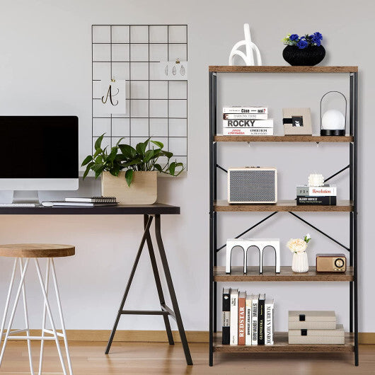Multipurpose Open Bookcase Industrial Rack Wide Standing Storage Shelf-Brown - Color: Brown