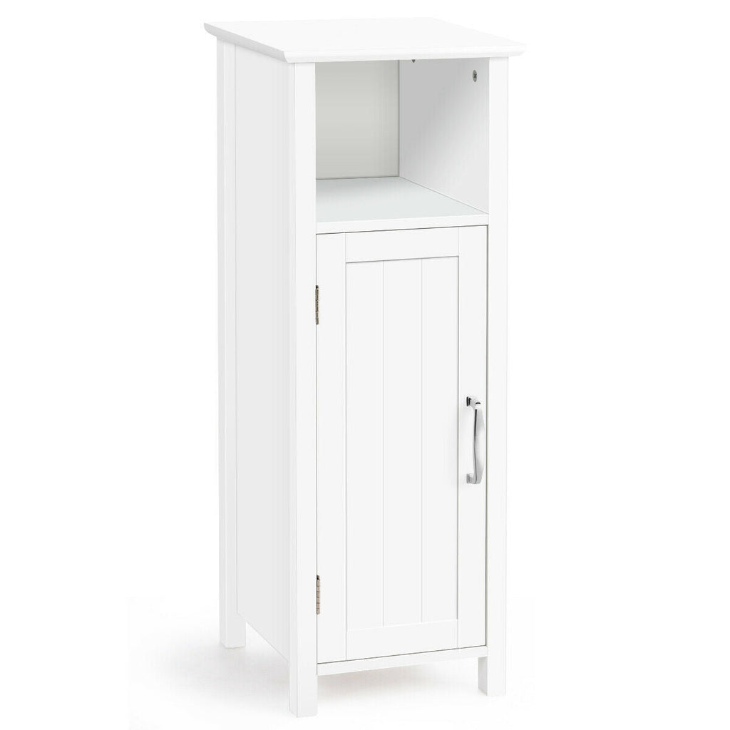 1-Door Freestanding Bathroom Cabinet with Open Shelf - Color: White