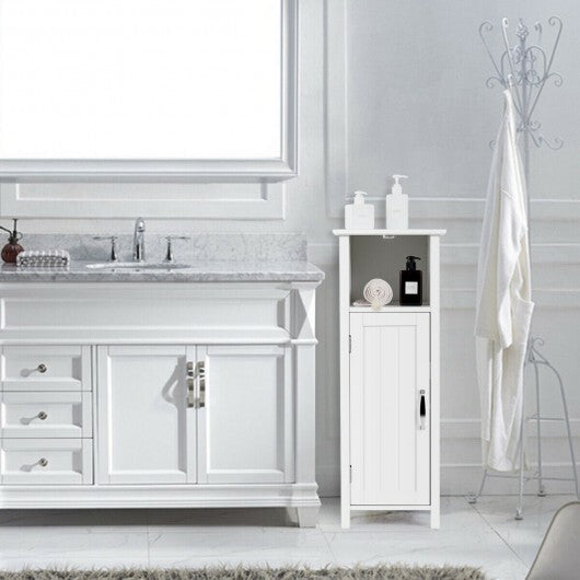 1-Door Freestanding Bathroom Cabinet with Open Shelf - Color: White