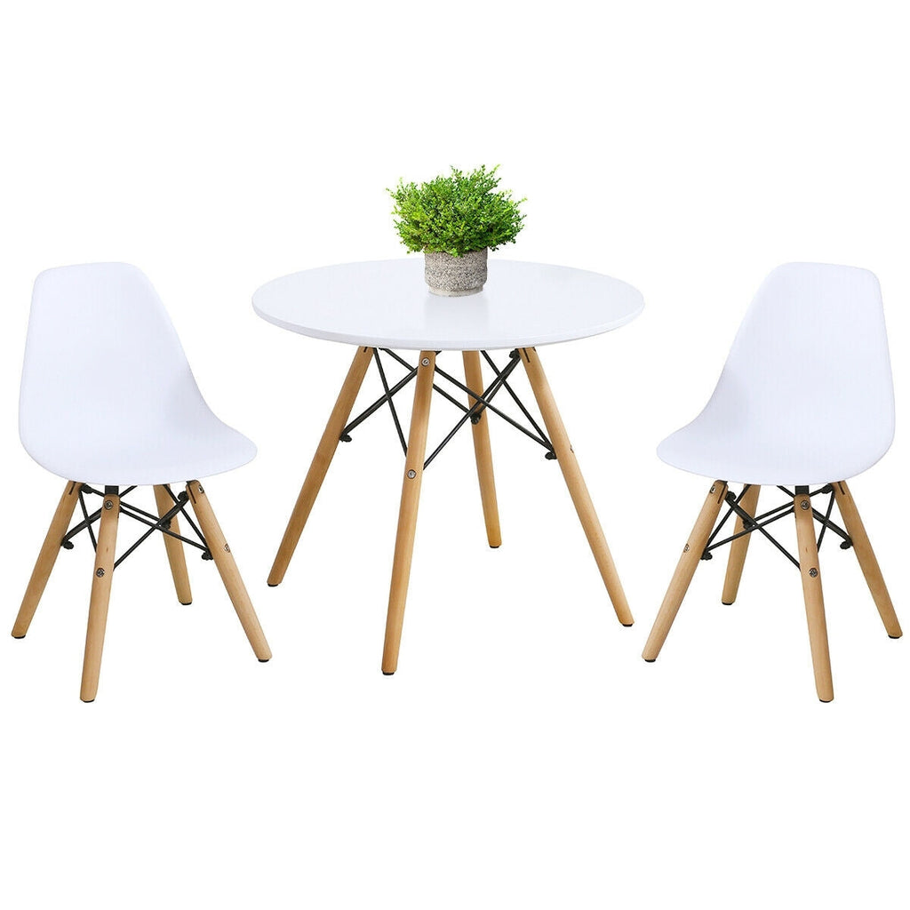 Kid's Modern Dining Table Set with 2 Armless Chairs - Color: White