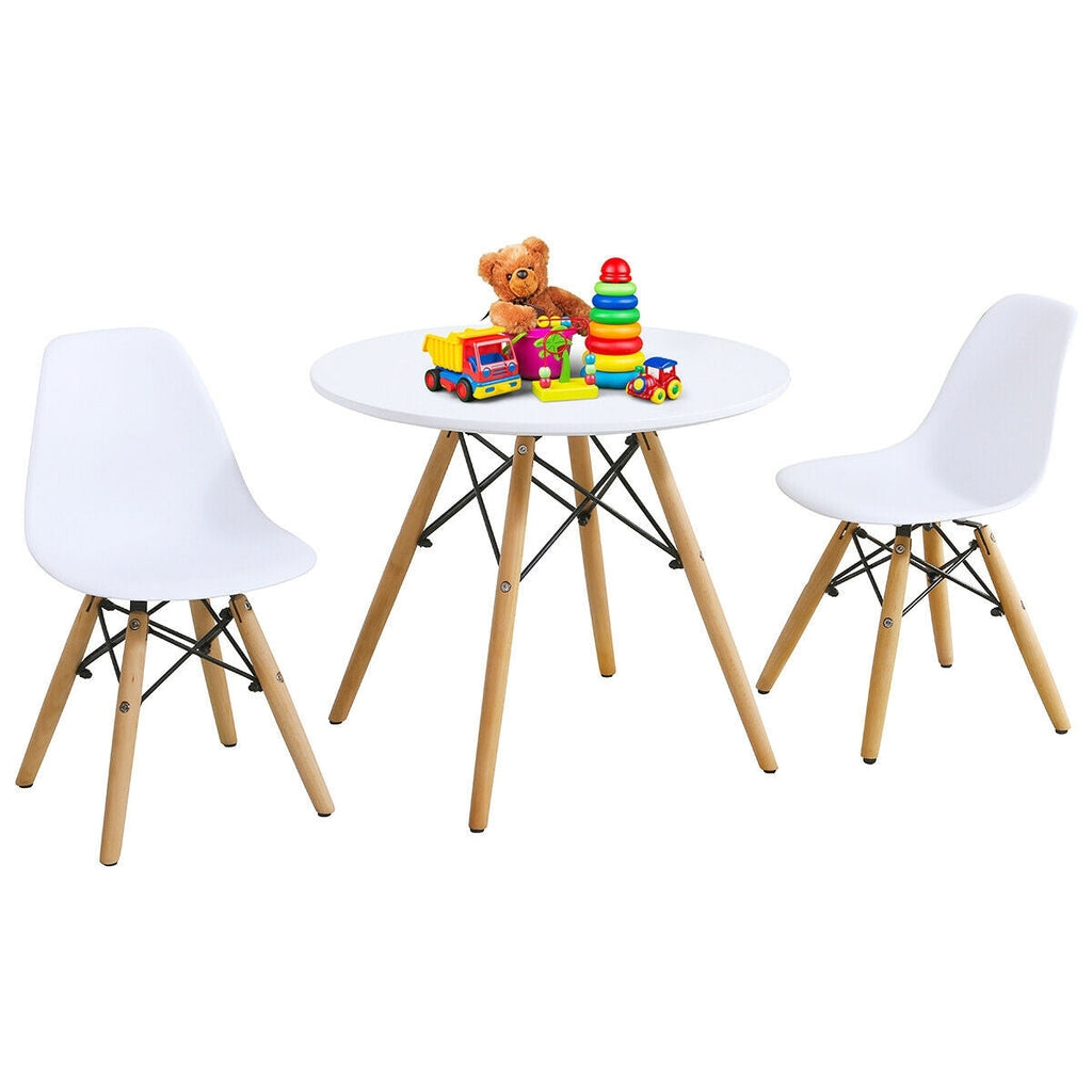 Kid's Modern Dining Table Set with 2 Armless Chairs - Color: White