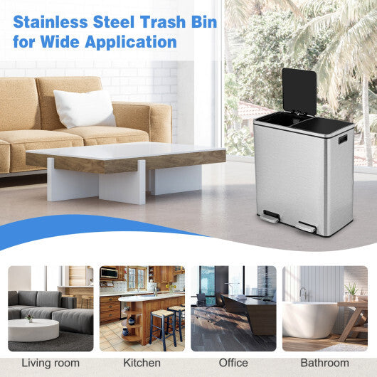 16 Gallon Dual Step Trash Can-Black