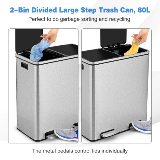 16 Gallon Dual Step Trash Can-Black