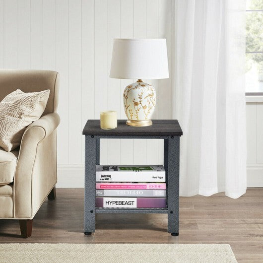 Industrial End Table 2-Tier Side Table-Black