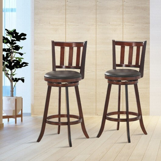 2 Pieces 360 Degree Swivel Wooden Counter Height Bar Stool Set with Cushioned Seat-25 inches