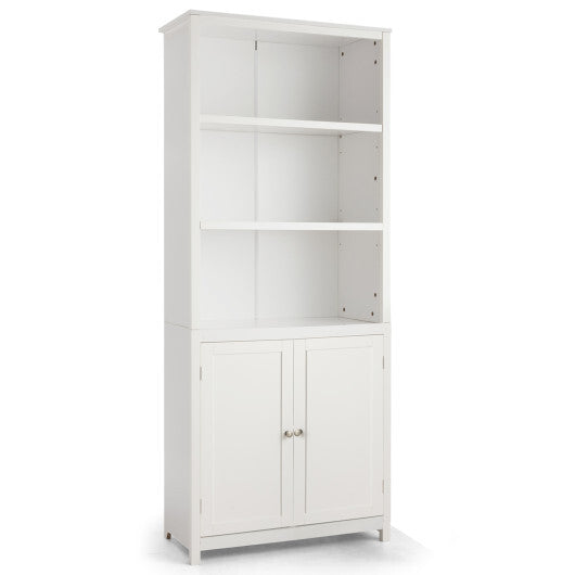 Bookcase Shelving Storage Wooden Cabinet Unit Standing Display Bookcase with Doors-Gray