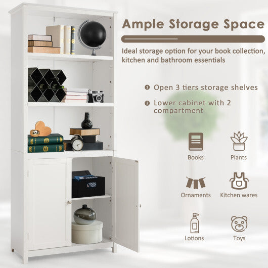 Bookcase Shelving Storage Wooden Cabinet Unit Standing Display Bookcase with Doors-Gray