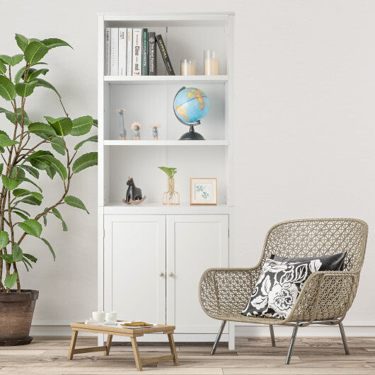 Bookcase Shelving Storage Wooden Cabinet Unit Standing Display Bookcase with Doors-Gray