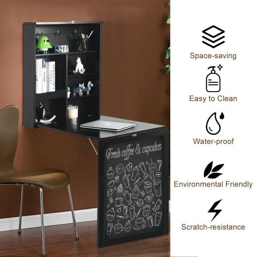 Convertible Wall Mounted Table with A Chalkboard-White