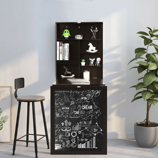 Convertible Wall Mounted Table with A Chalkboard-White