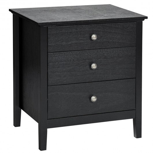 3-Drawer Wooden Nightstand Modern Bedside Table-Black