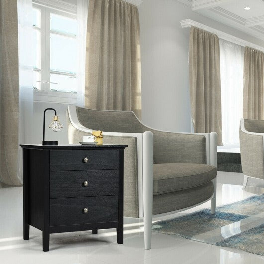 3-Drawer Wooden Nightstand Modern Bedside Table-Black