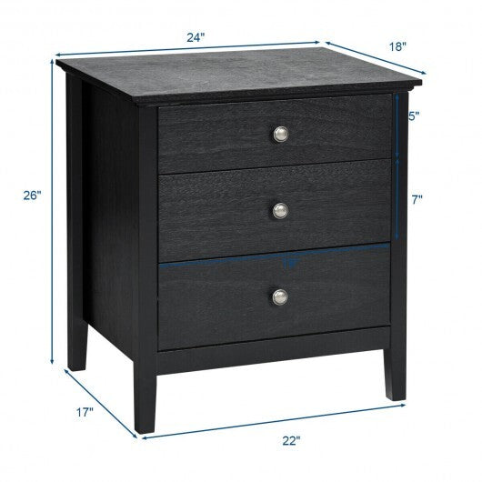 3-Drawer Wooden Nightstand Modern Bedside Table-Black