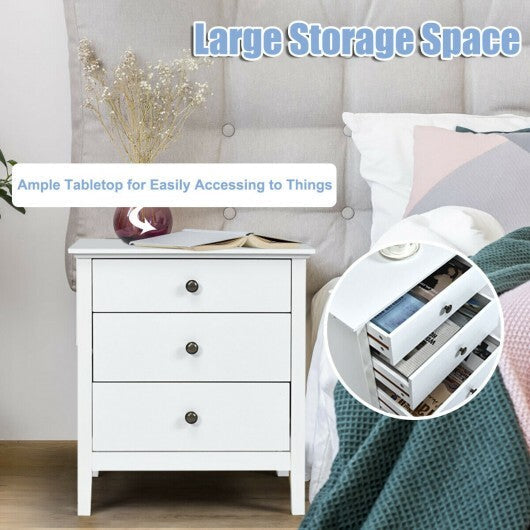 3-Drawer Wooden Nightstand Modern Bedside Table-Black