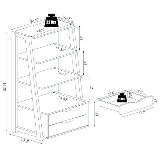 4-Tier Ladder Bookshelf Storage Display with Drawers