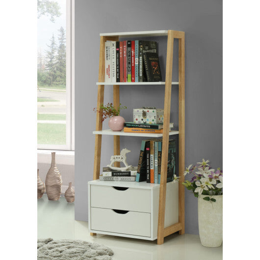 4-Tier Ladder Bookshelf Storage Display with Drawers