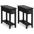 2 Pieces 2 Tier Sofa Side End Table with Drawer and Open Shelf-White