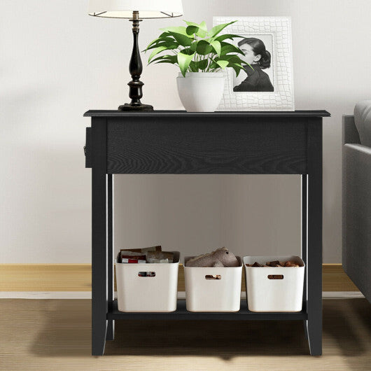 2 Tier End Bedside Sofa Side Table Narrow Nightstand-White