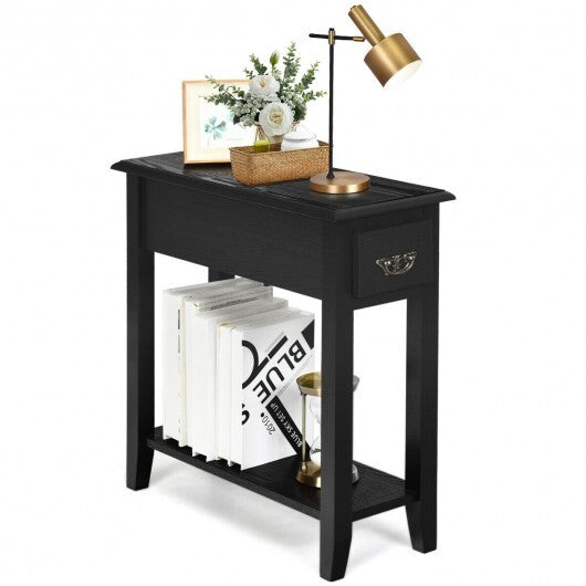 2 Tier End Bedside Sofa Side Table Narrow Nightstand-White