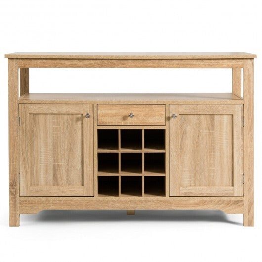 Server Buffet Sideboard With Wine Rack and Open Shelf-Gray