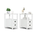 Set of 2 End Table Wooden with 2 Drawer & Shelf Bedside Table-Brown