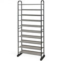 10-Tier Free-Standing Metal Frame Shoe Rack - Color: Black
