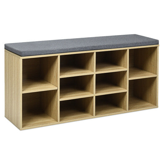 10-Cube Organizer Shoe Storage Bench with Cushion for Entryway-White