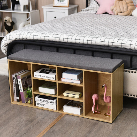 10-Cube Organizer Shoe Storage Bench with Cushion for Entryway-White