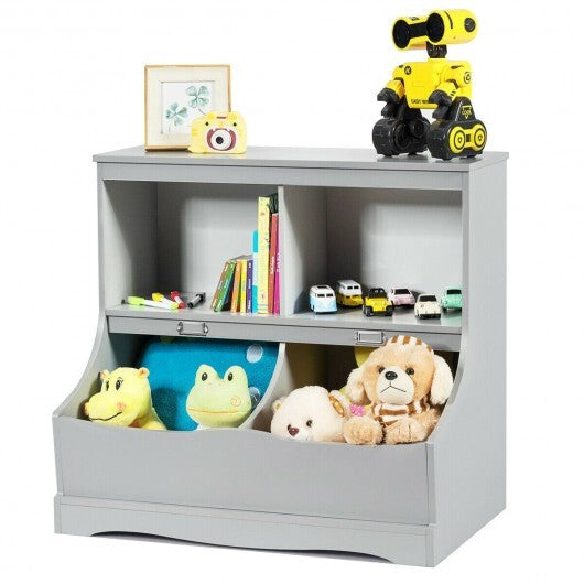 Kids Floor Cabinet Multi-Functional Bookcase -Gray - Color: Gray