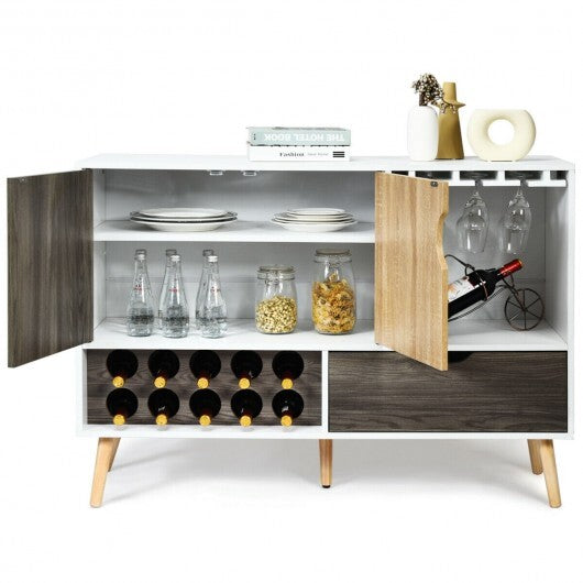 Mid-Century Buffet Sideboard Wooden Storage Cabinet - Color: White