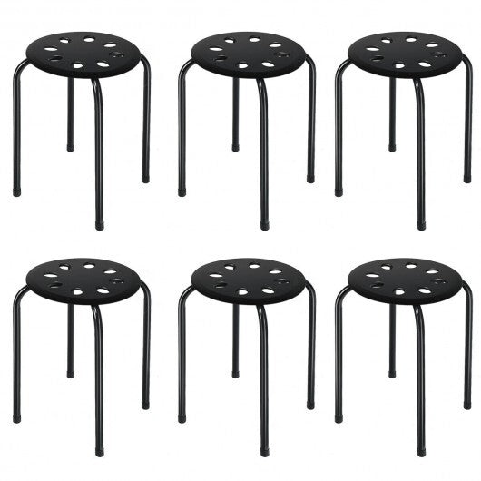 Set of 6 Portable Plastic Stack Stools-Black - Color: Black