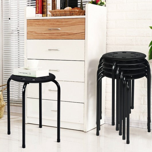 Set of 6 Portable Plastic Stack Stools-Black