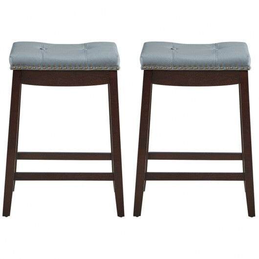 Set of 2 24-Inch Height Backless Counter Stool with Footrest-White