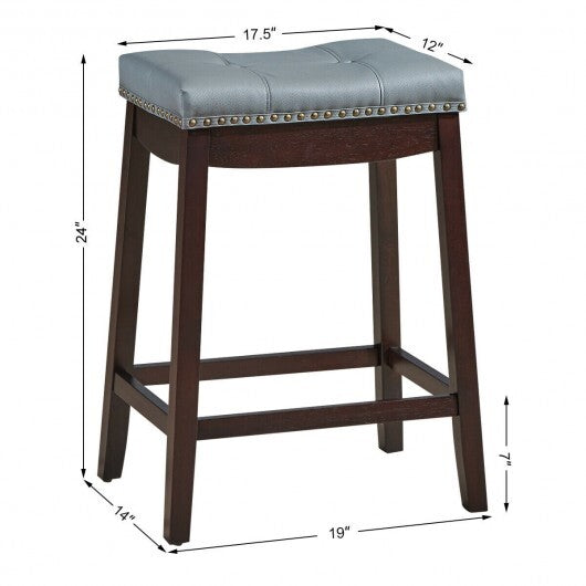 Set of 2 24-Inch Height Backless Counter Stool with Footrest-White