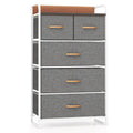 4-Tier Organizer Tower Steel Frame Wooden Top Storage with 5-Drawer Dresser-Muticolor