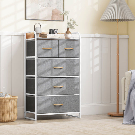 4-Tier Organizer Tower Steel Frame Wooden Top Storage with 5-Drawer Dresser-Muticolor
