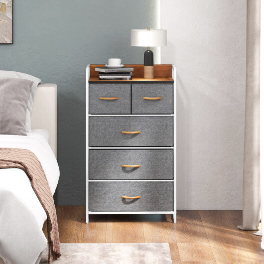 4-Tier Organizer Tower Steel Frame Wooden Top Storage with 5-Drawer Dresser-Muticolor